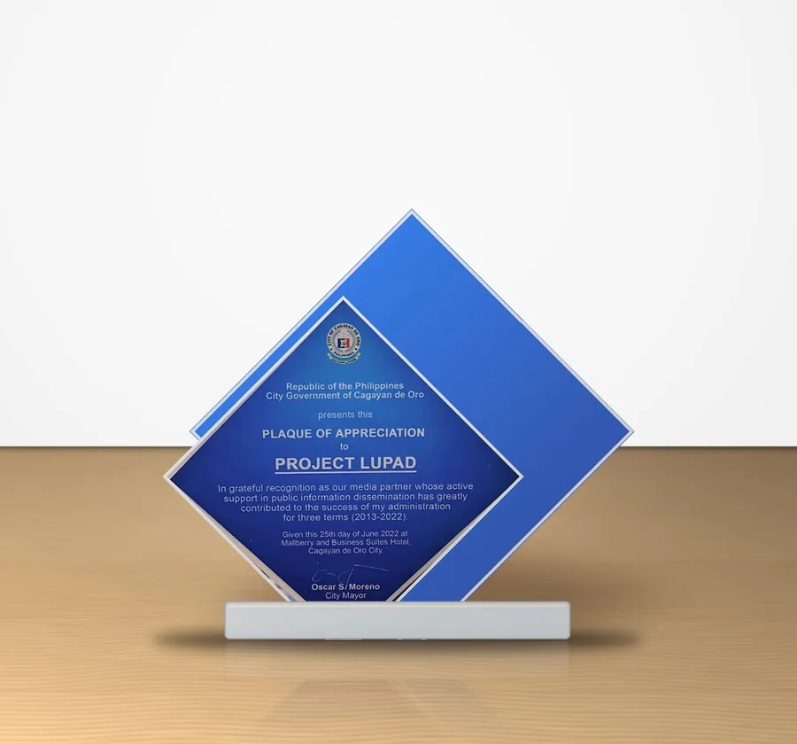 Plaque of Appreciation awarded to Project LUPAD